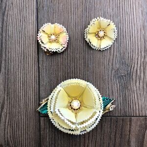 Vintage metal brooch and earring set